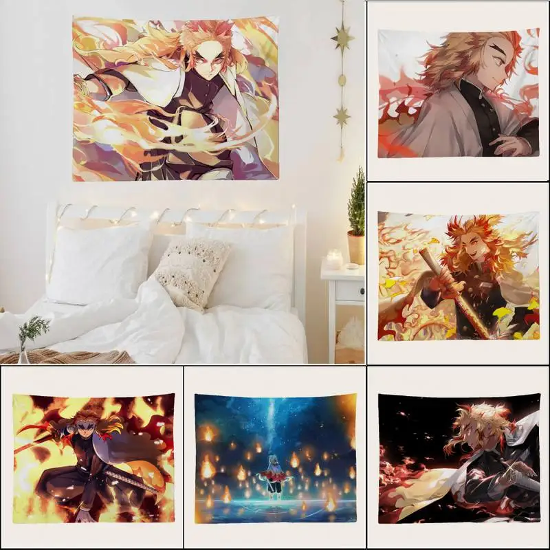 

Demon Slayer Rengoku Kyoujurou Tapestry Art Printing Cheap Hippie Wall Hanging Bohemian Wall Tapestries