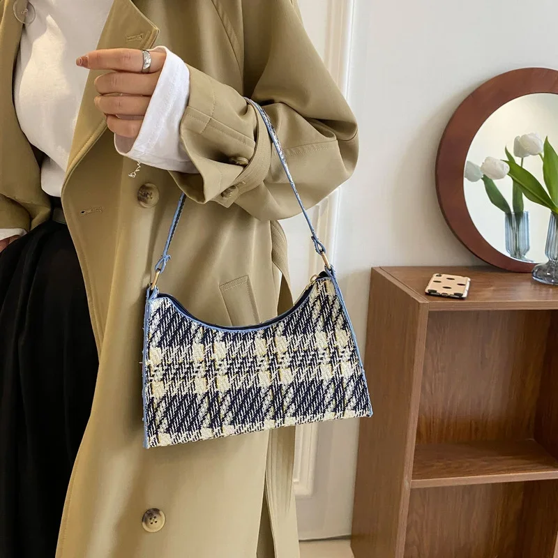 

Fashion Women Plaid Zipper Handbags Small Shoulder Bag Female Contrast Color Messenger Bag Lady Trend Underarm Bag INS Style