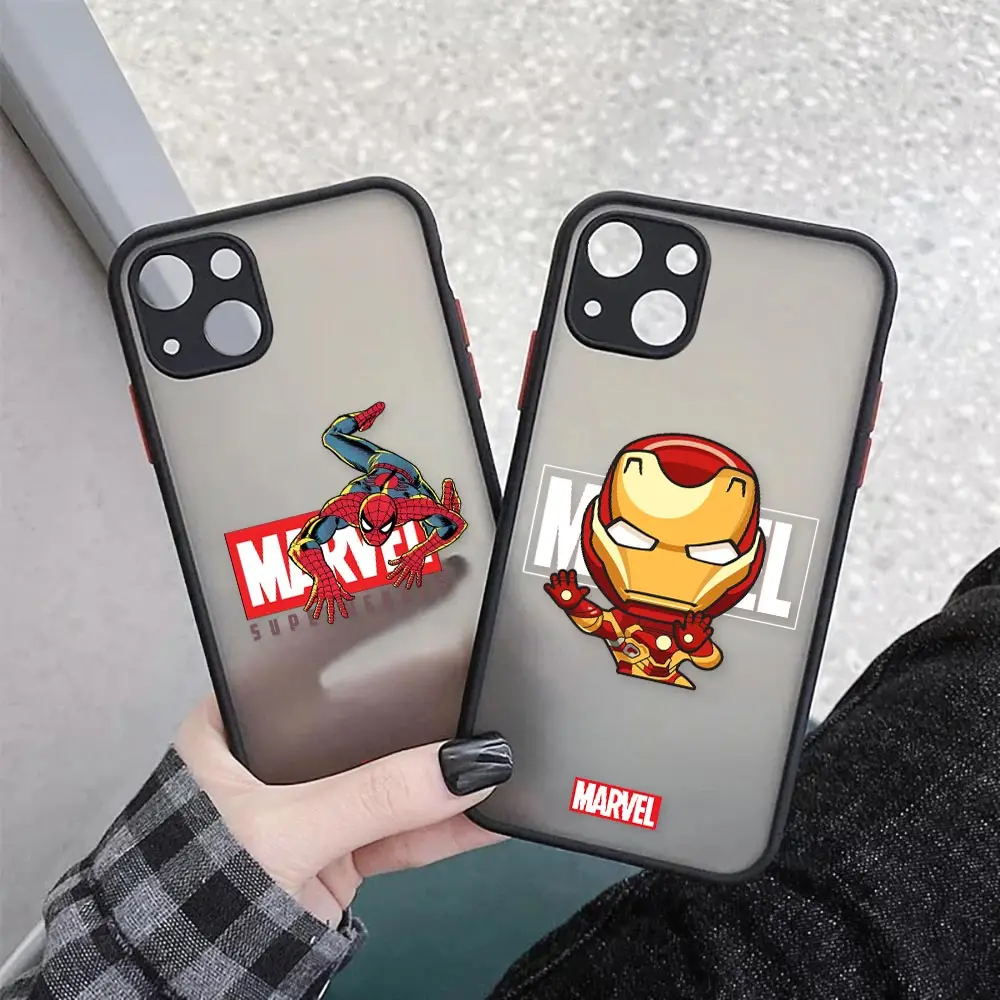 

Marvel Matte Phone Case For Iphone 11 12 13 Pro Max Mini 6s 7 8 Plus XR X XS Camera Protection Cover Avengers Iron man Spiderman
