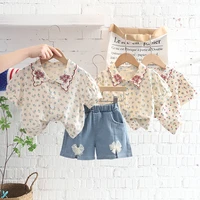 baby girl clothes 2022 summer new girls shirt short sleeved suit baby girl denim shorts two piece set ropa de ni%c3%b1a