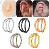 1pc 16g surgical steel nose hoop rings septum clicker three layers tragus cartilage daith helix earring nostril piercing jewelry