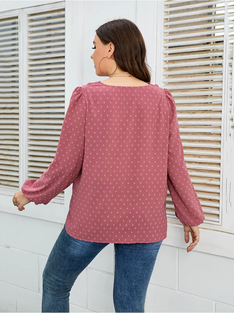 New solid color woven temperament commuter off-the-shoulder long-sleeved chiffon shirt roupa plus size feminino