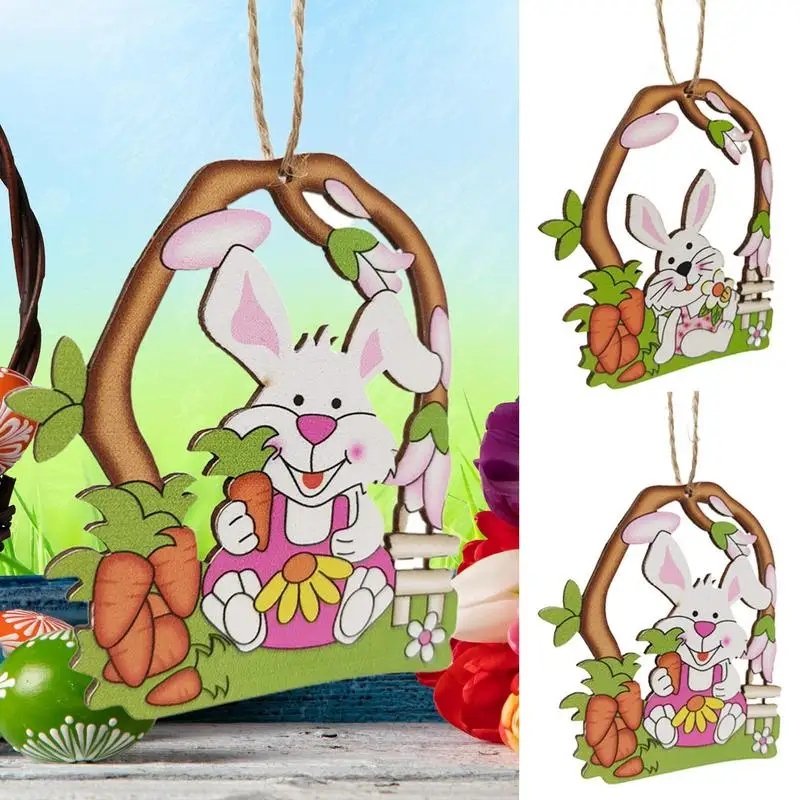 

Easter Wooden Pendant Decoration DIY Wood Hanging Crafts Cute Bunny Easter Ornaments Party Supplies Wood Crafts 7.5x8.5cm