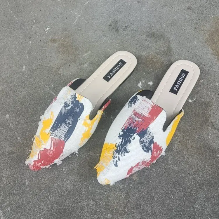 

Женские туфли на каблуке, летние легкие элегантные повседневные шлепанцы из пу кожи, с острым носком, туфли Muller, 2023