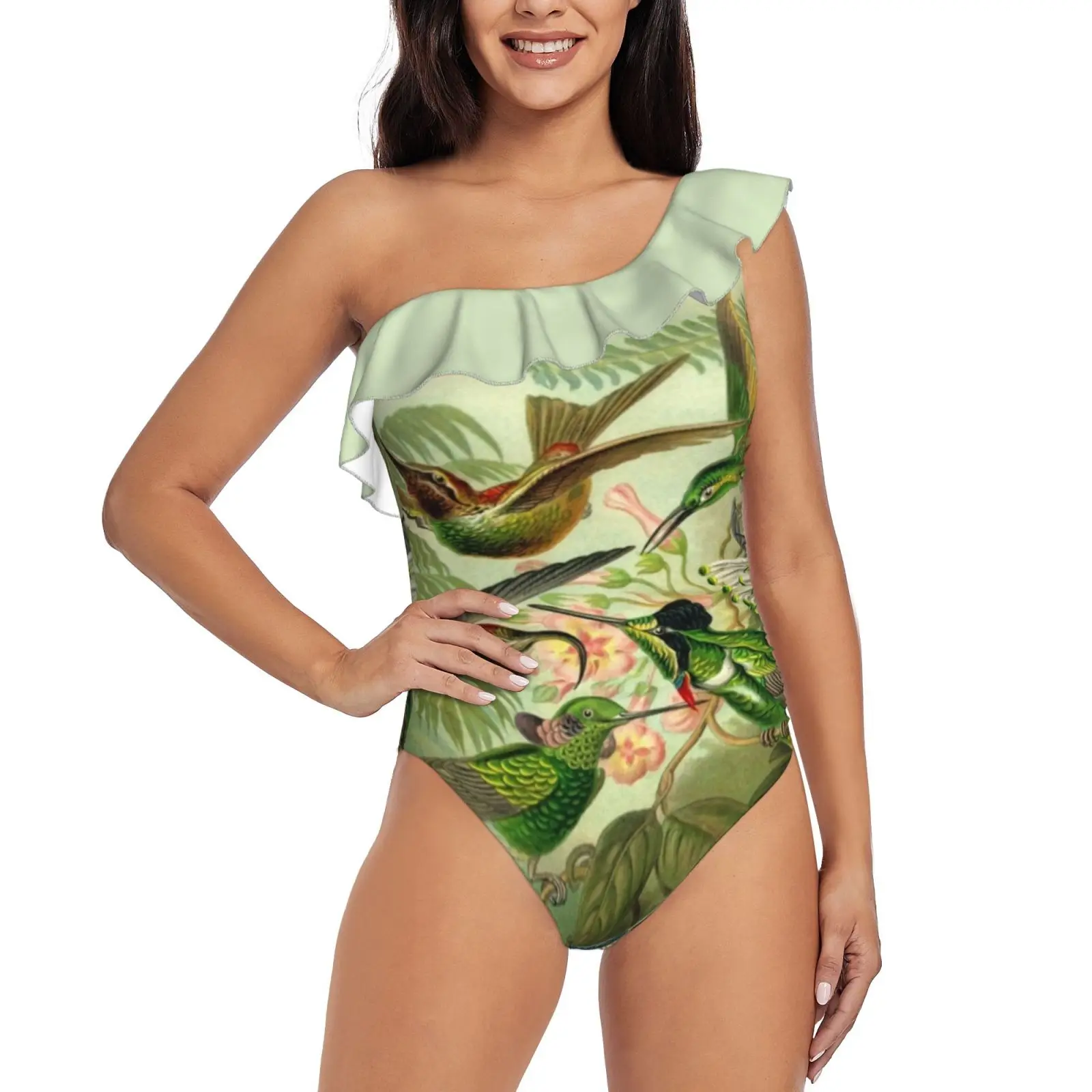 

Колибри-Эрнст Haeckel на одно плечо Стандартный Цельный купальник женский купальник пляжная одежда для купания Эрнст Haeckel колибри