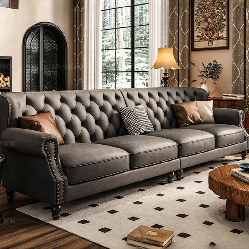 Американский ретро-диван необычный кожаный диван с пряжкой для маленькой