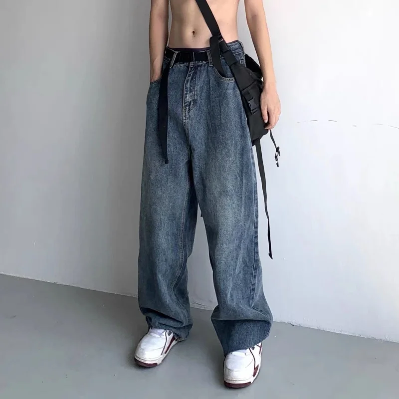 Baggy Jeans Men Straight Y2k Cargo Pants Spring Autumn Fashion Solid Color Denim Trousers Casual Oversized Bottoms Male Clothes