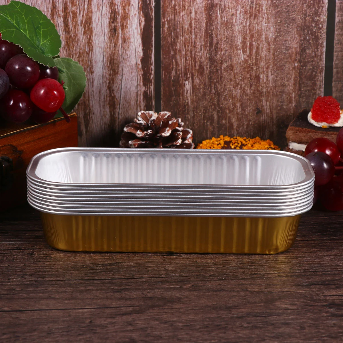 

10pcs Aluminum Pans Loaf Pans 200ml Rectangular Bread Tin Pans Mold Bakeware for Storage Takeout Golden