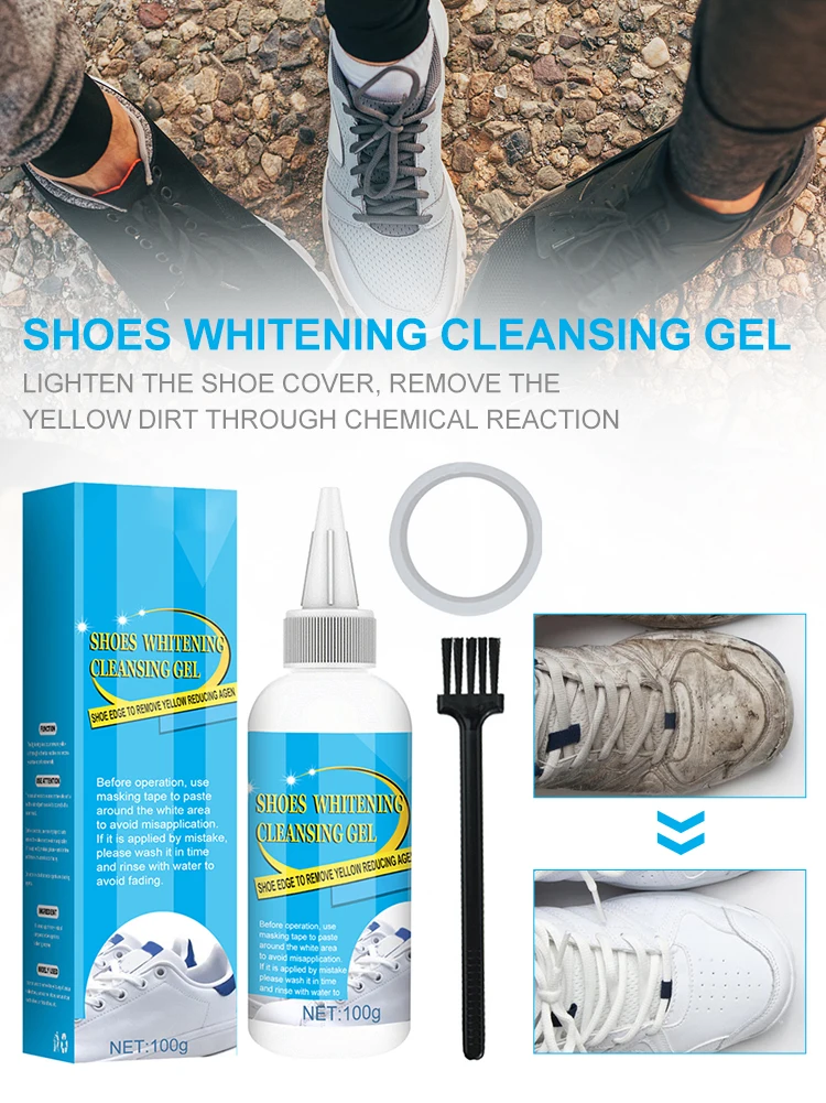 

100g White Shoes Cleaning Gel Shoe Stains Polish Cleaner Dirt Remover Shoes Whitening Cleansing Gel With Brush Tape Chemicals