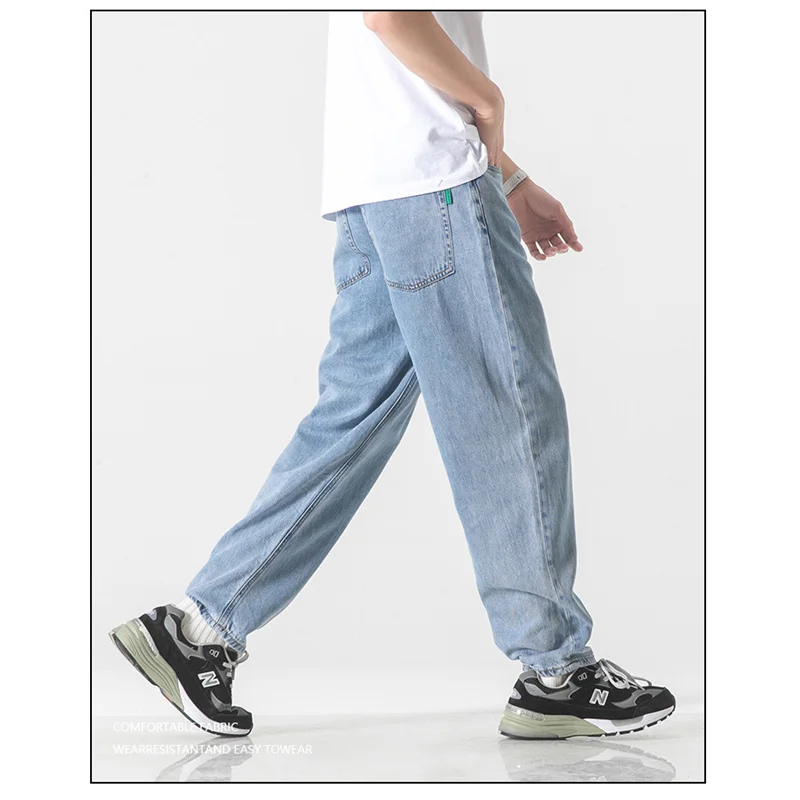 Streetwear Men Fashion Vintage Recreational Blue Jeans Loose Straight Cylinder Broad Leg Trousers Autumn Female 2022 New Style