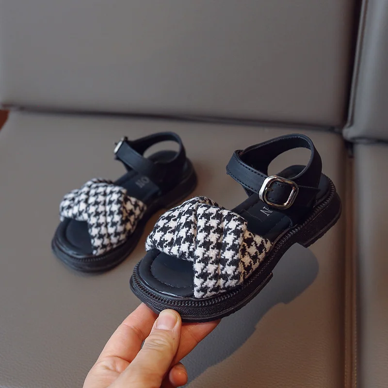 

Children's Sandals Thousand Bird Checker Girls Versatile Open Toe Casual Shoes 2023 Summer New Hook&Loop Boys Kids Fashion Shoes