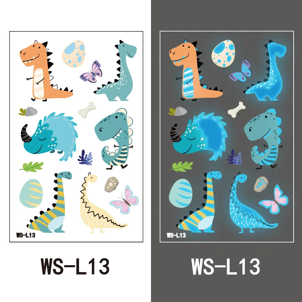 

Cartoon Dinosaur Unicorn Mermaid Blue Luminous Temporary Cute Tattoo Stickers Children Waterproof Gift Party Decoration