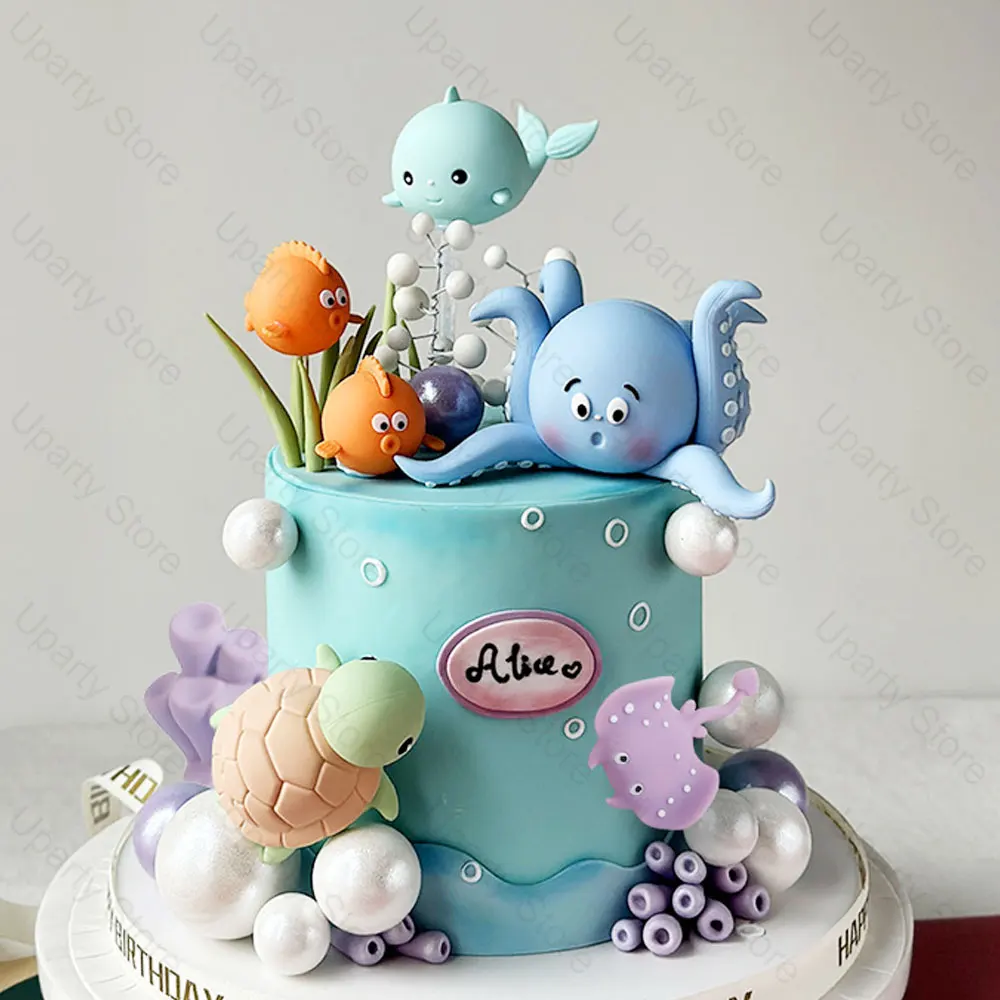 22 шт. морские животные топперы для торта розовые синие шарики Милая Рыба черепаха