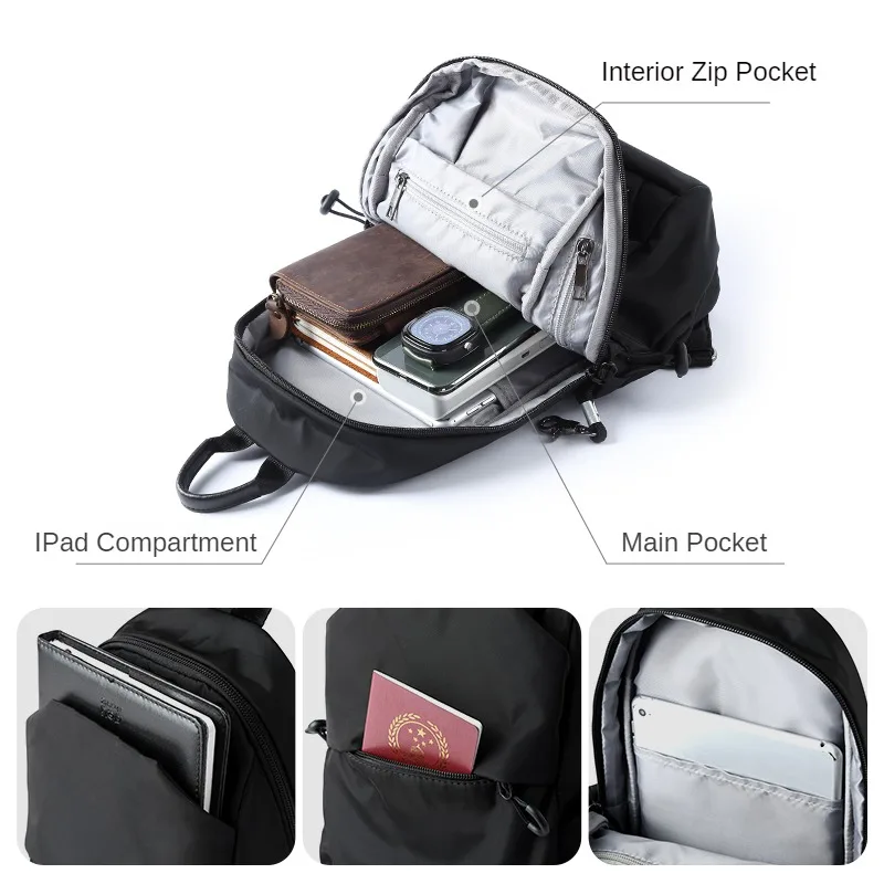 Men's Simple USB Crossbody Bag Fashion 11inch IPad Large Capacity Waterproof Multiple Pocket for Men Premium Nylon Shoulder Bag