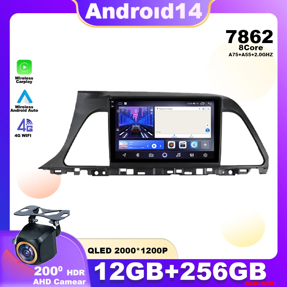 Автомагнитола для Hyundai Sonata 7 LF 2014-2017 мультимедийный проигрыватель на Android 14 с