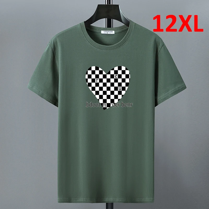 

Men's Green T-shirt Summer Tshirt Cotton T Shirt 12XL Big Size Short Sleeve Tops Tees Male Black White Plaid Heart Print Shirt