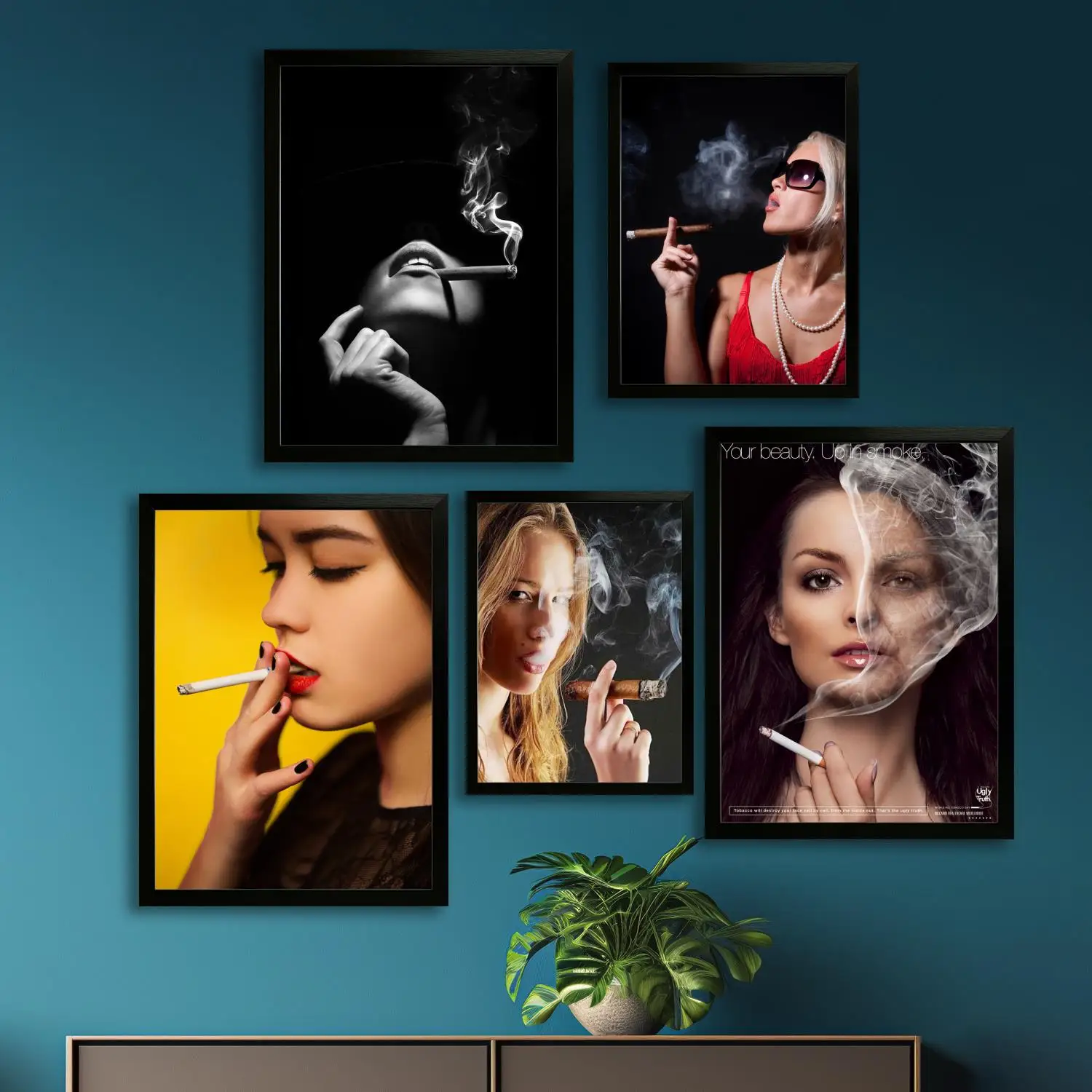 Женщина курящего холста художественный постер и настенное искусство печать с