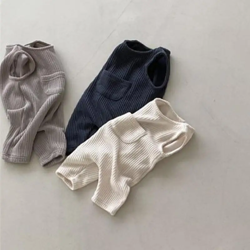 

2022 New Baby Sleeveless Romper Solid Newborn Pocket Overalls Cotton Infant Boy Jumpsuit Cute Girl Strap Romper Baby Clothes