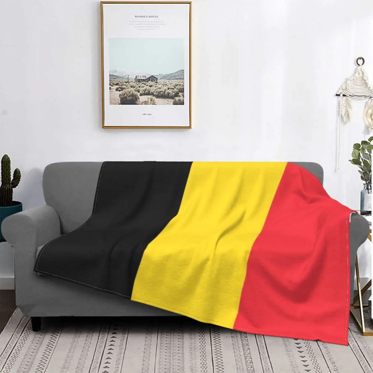 

3D Printed Belgian Flag Blanket Flannel Decoration Multifunctional Warm Blanket Bed Travel Plush Duvet