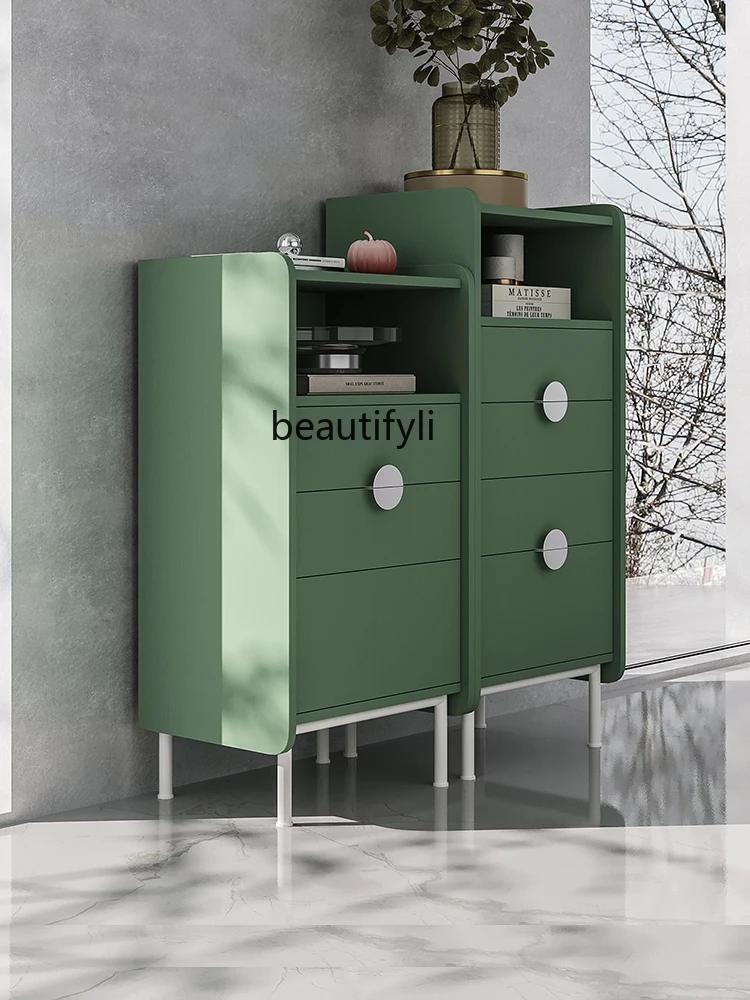 

zqNordic Light Luxury Chests of Drawers Living Room Modern Bedroom Bedside Storage Cabinet Glass Narrow Cabinet Clothes Closet