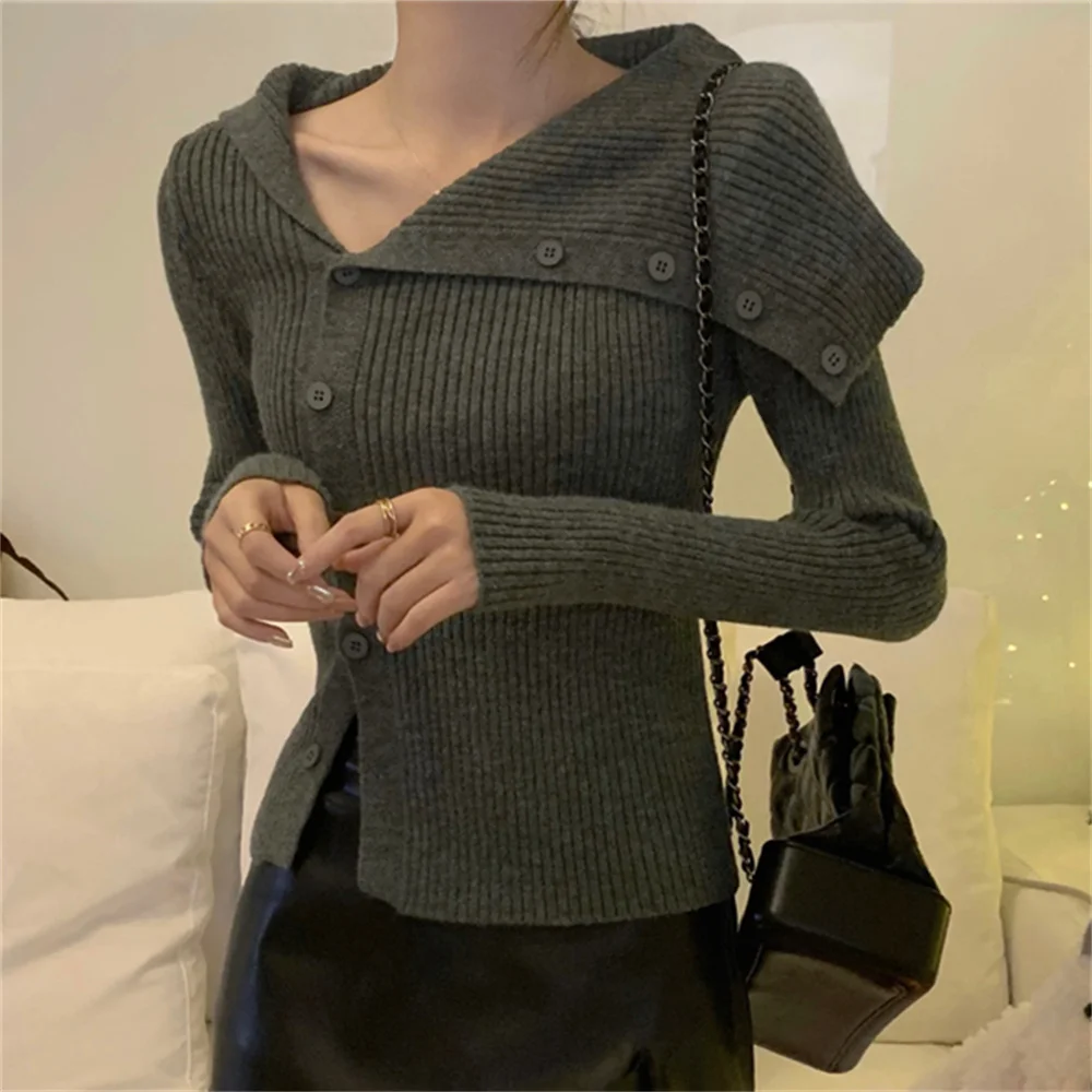 

Alien Kitty OL Gentle Sweaters New 2023 Spring Chic Full Sleeve Slim-Fit Knitted Coats Solid Elegant Mujer Cardigans Lapel Women