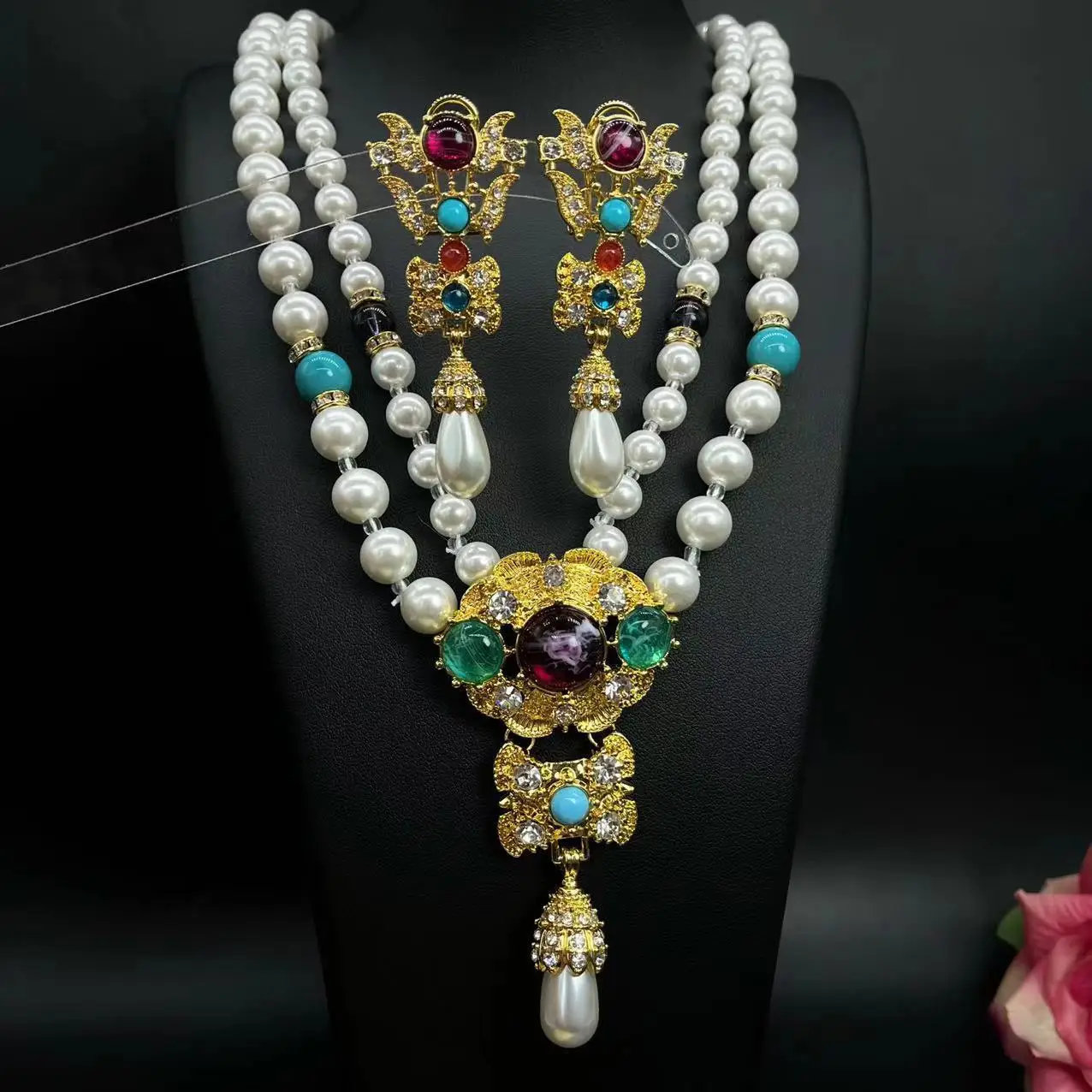 Винтажные жемчужные Подвесные серьги ожерелье позолоченные европейские