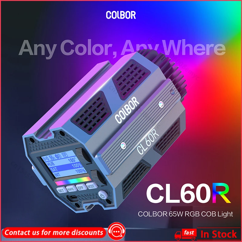 

Лампа для освещения, для фотосъемки на улице, колбор CL60, RGB, мощность 65 Вт, 2700-6500K, с креплением типа "бауен", управление через приложение