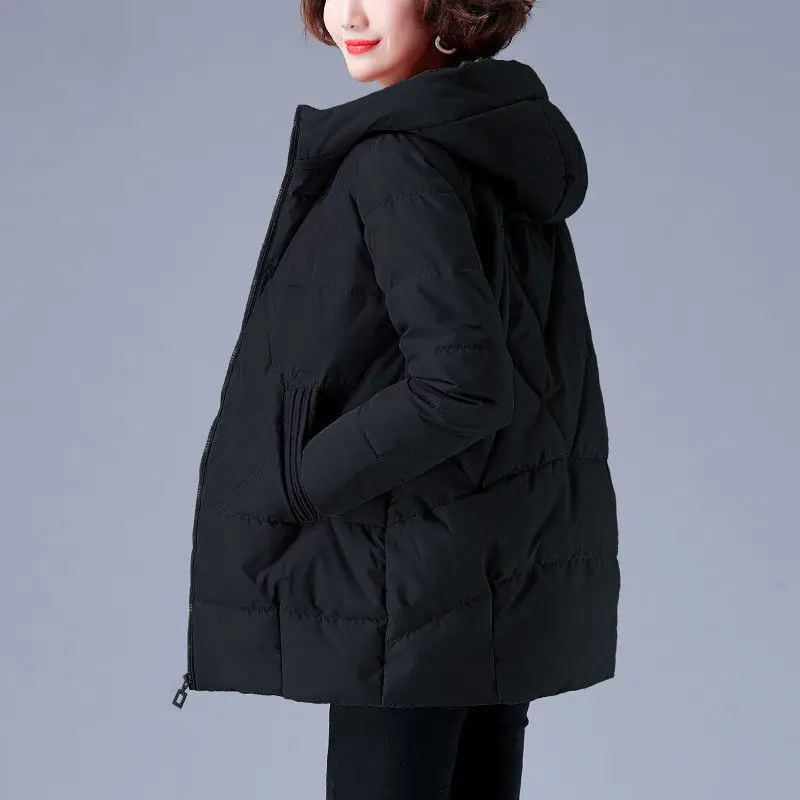 Women's Mid length Coat Winter New Ladies Warm Thicken Parka Simple Fashionable hooded jacket women