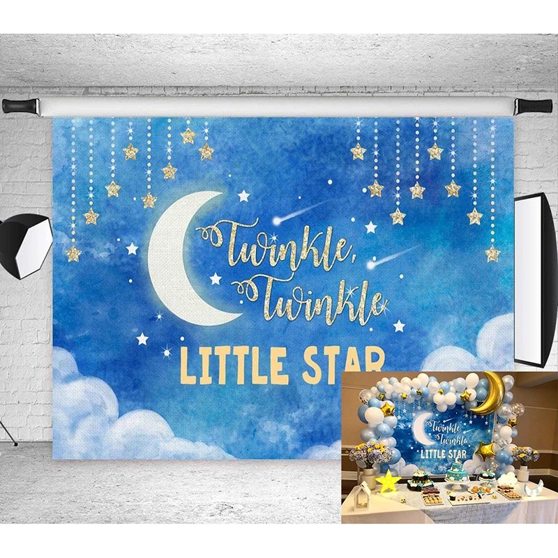 

Moon Night Sky Twinkle Twinkle Little Star Photography Backdrop Toddler Boy or Girl Birthday Party Banner Photo Booth Background