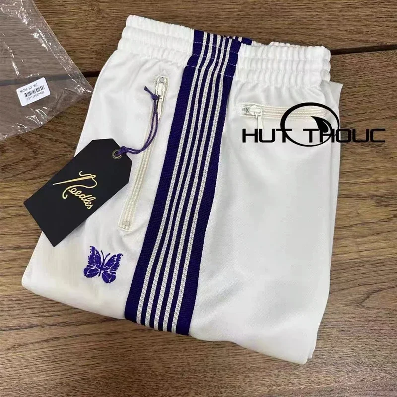 

New White Needles Sweatpants Men Women Top Version Embroidered Butterfly Fashion AWGE Drawstring Track Pants Hip Hop