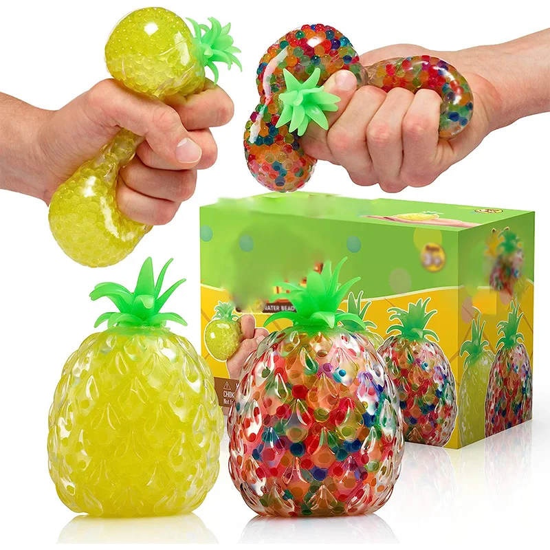 YoYa Toys Squishy Pineapple Stress Balls Toy Tropical Fruit with Colorful, Gel Water Beads and Stretch Promote Stress Relief