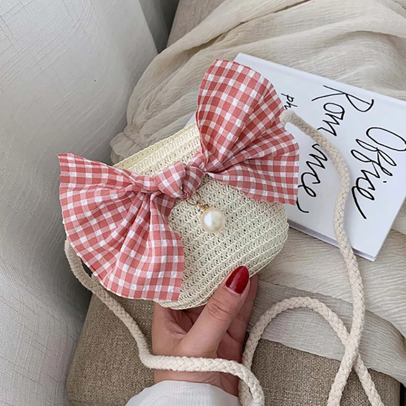 Exquisiteness Children Cartoon Coin Purses Hand Made Single Inclined Shoulder Straw Bags Cute Princess Handbags