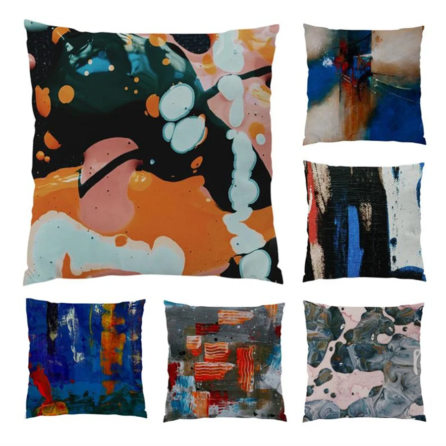 

New Colorful Sofa Living Room Polyester Linen Decoration Home Decor Artistic Oil Painting Pillow Covers Decorative Cushion E0311