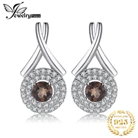 jewelrypalace round genuine natural smoky quartz 925 sterling silver stud earrings for women fashion statement gemstone jewelry