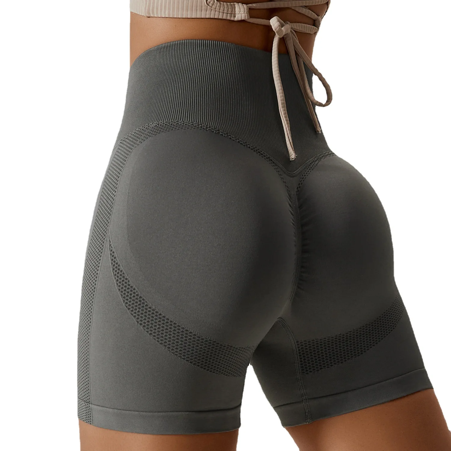 

New Nylon Women's Seamless Yoga Shorts Honey Peach Hip Lift High Waist Fitness Pants Tight Running Cycling Pilates Sports Shorts