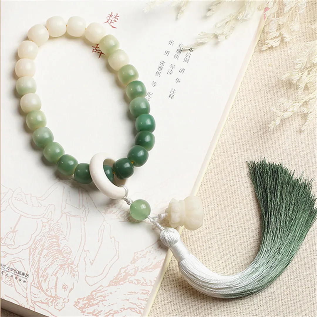 

Natural Weathering Bodhi Bracelets Tassel Pendant Barrel Beads Buddhist Meditation Bracelets for Women Gift with Delicate Box
