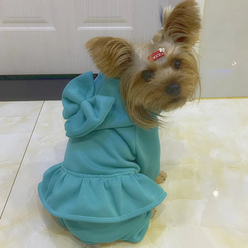 

Dress Autumn Sweet Dog Fashion Winter Medium Warm Cute Chihuahua Clothes Coat Princess Small Hoodie Puppy Jumpsuit Bowknot Pet
