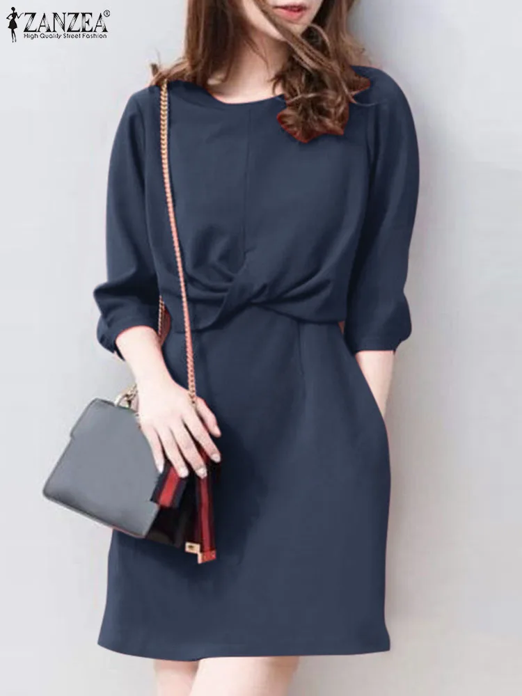 

2023 ZANZEA Korean Fashion Solid Dress Woman Summer Half Sleeve O-Neck Dresses Elegant OL Sundress Female Vintage Party Vestidos