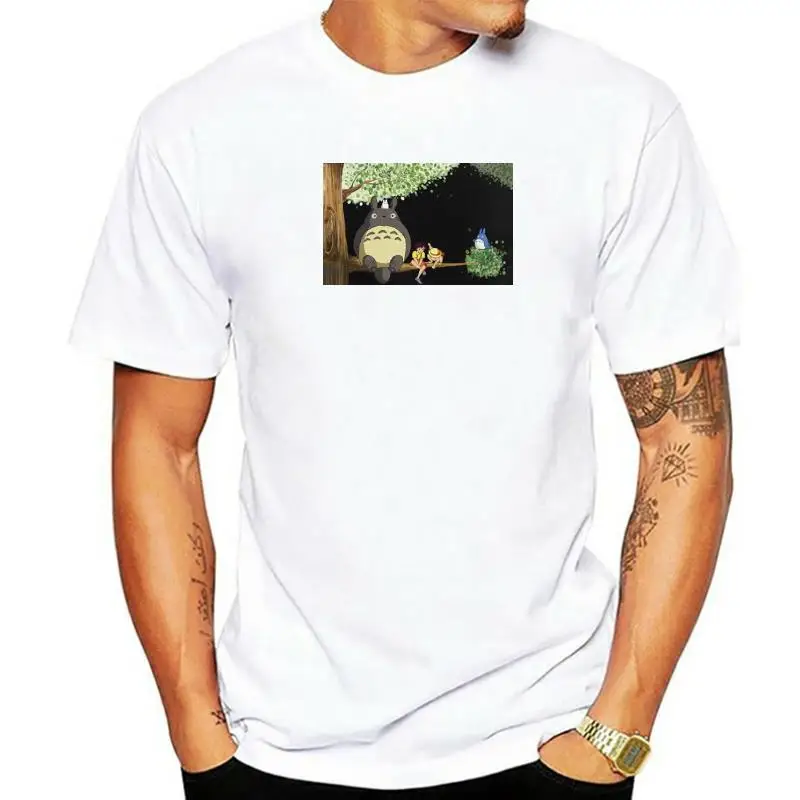 

Забавные футболки My Neighbor Totoro Satsuki Mei Повседневная футболка Chuu Chibi Веселая парная хлопковая Футболка с принтом Футболки с круглым вырезом