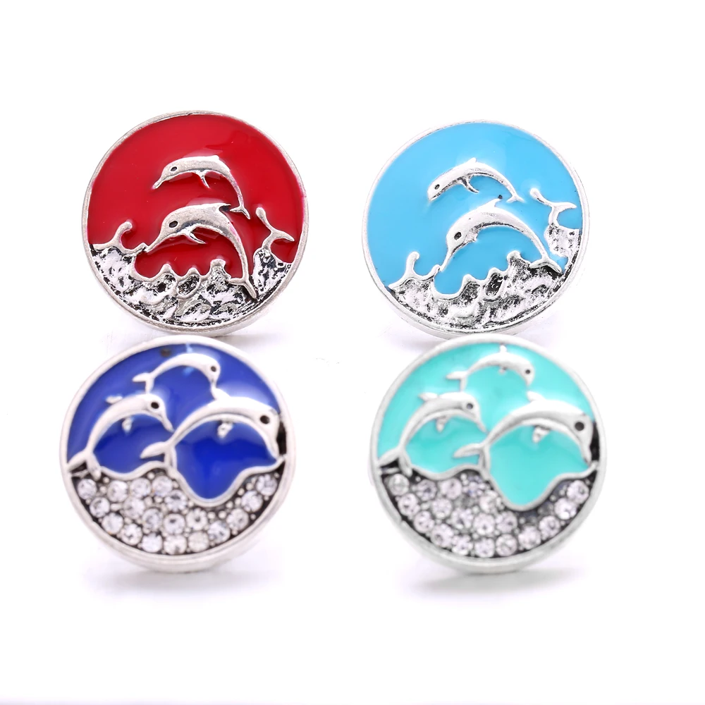 30pcs Crystal Rhinestone Dolphin 18mm Snap Buttons for Snaps Bracelet Necklace Jewelry