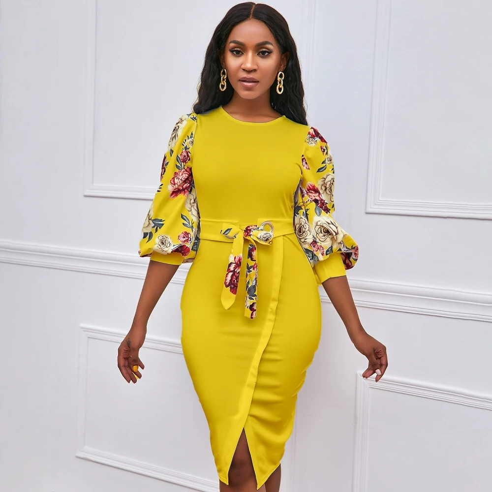 

Dashiki African Dresses For Women Elegant Bodycon Dresses O Neck Office Ladies Work Wear Package Hip Africa Fashion Autumn