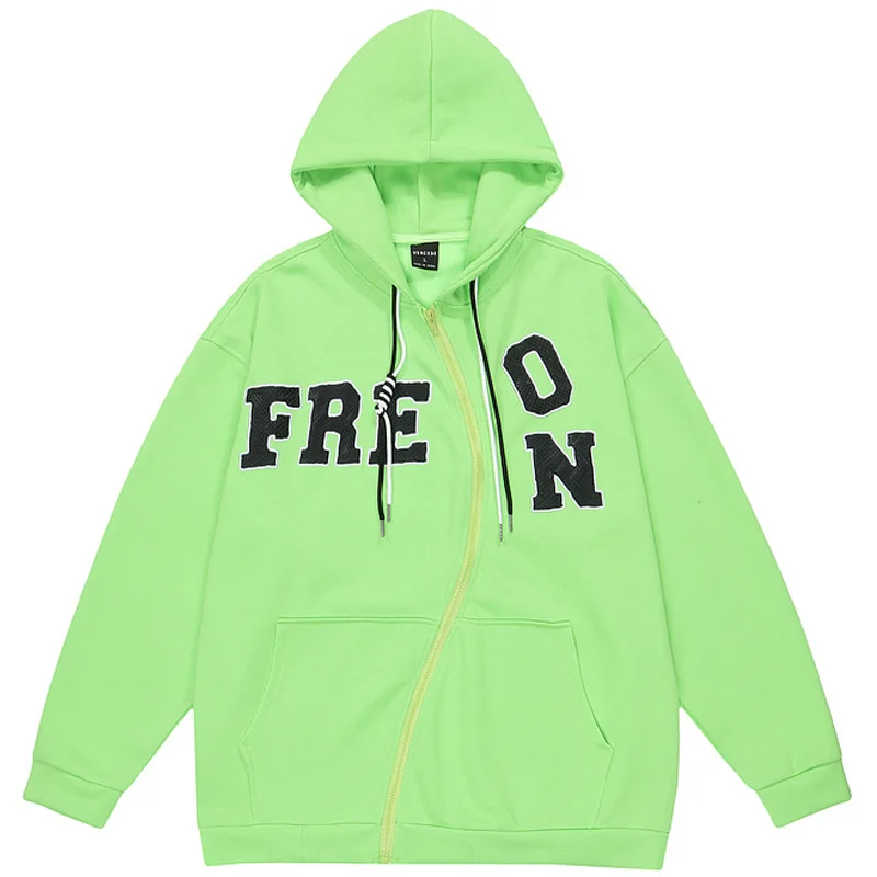 

2022 Men Harajuku Oversize Retro Letter Embroidery Cotton Curved Zipper Hoodies Sweatshirt Unisex Vintage Long Sleeve Hooded