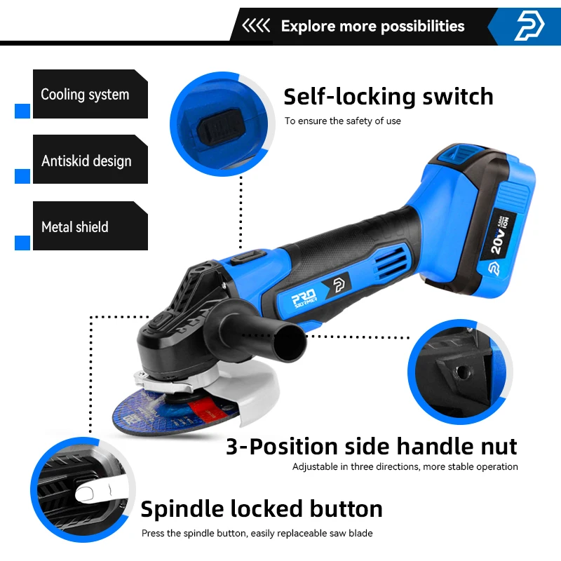Аккумуляторная угловая шлифовальная машина 20 В литий-ионная 125 мм для резки