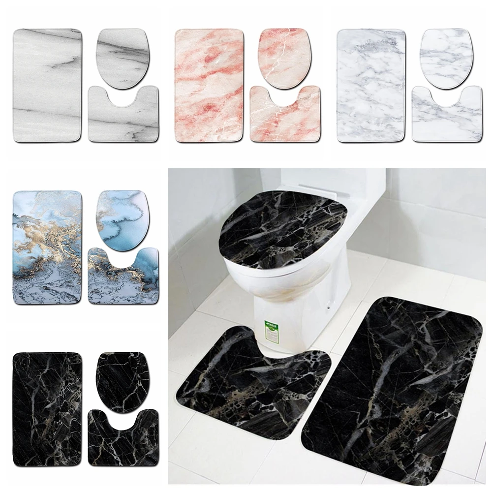 

3pcs New Anti Slip Home Decor Washable Bathroom Mat Set Pedestal Rug Toilet Seat Lid Cover Bath Mats