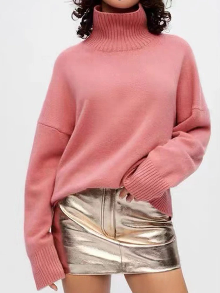 

Модный простой женский свитер Superchic с высоким воротником, кашемировый вязаный пуловер, темпераментный свитер для женщин