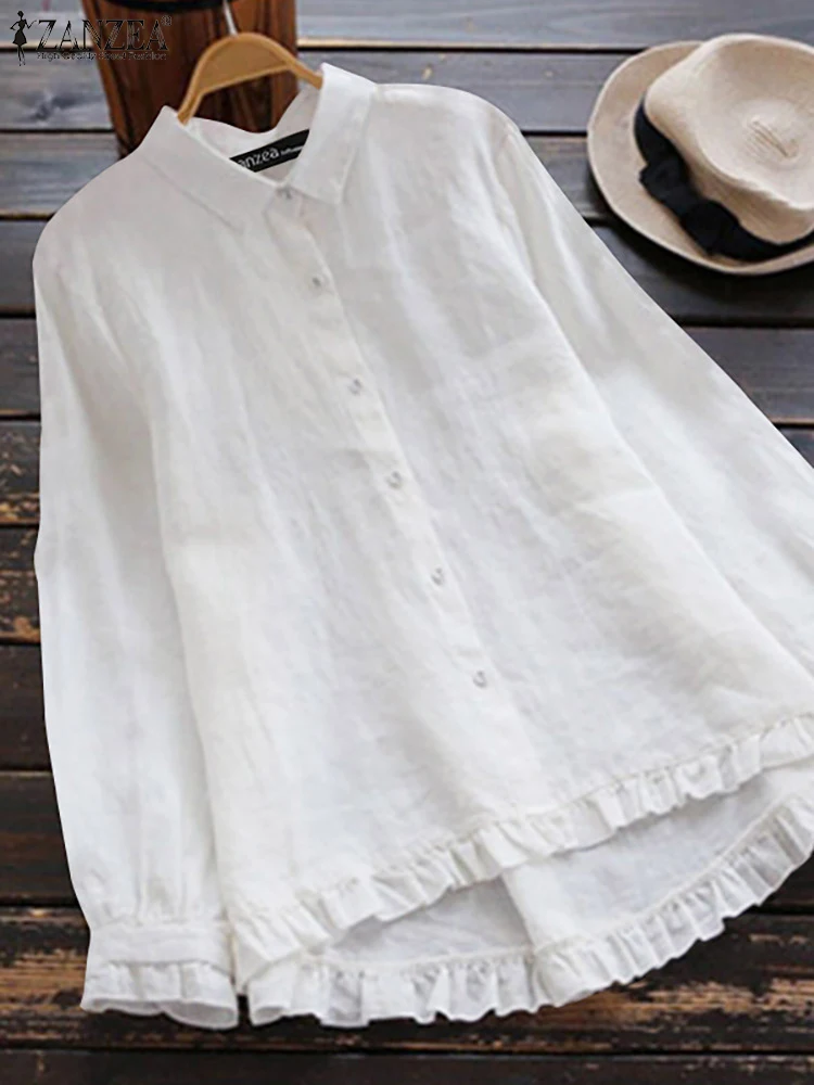 

Рубашка ZANZEA Женская с длинным рукавом, офисная блузка в винтажном стиле, повседневный однотонный хлопковый топ, праздничная туника, большие...
