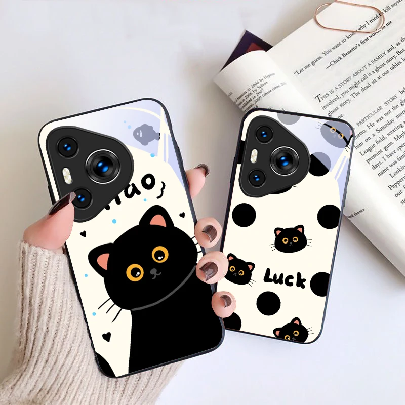Милый черный кот для Huawei P50 40 60 20 Pro Pura 70 Ultra P30 Lite Honor Nova 8i 10 9 SE 13 12S 5T P10 Черный