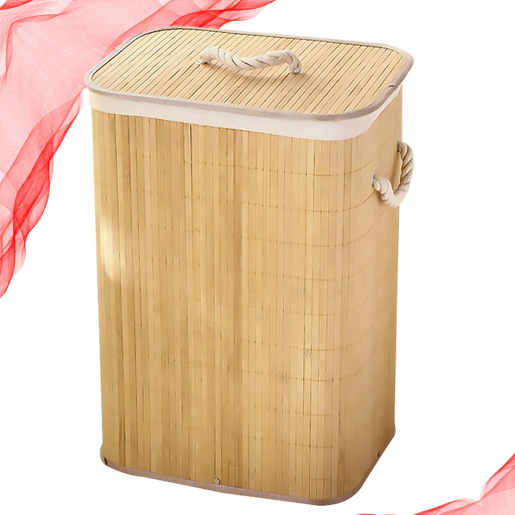 

Foldable Clothes Storage Basket Household Laundry Dirty Clothes Storage Bucket Bamboo Basket (Khaki)