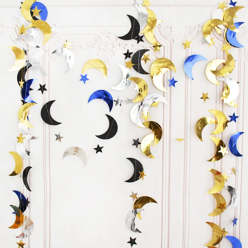 

Iridescent Eid Mubarak Twinkle Glitter Paper Star Moon Hanging Garlands Streamer Banner Islamic Muslim Ramadan Kareem Decoration