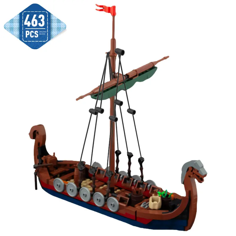 

MOC Movie Vikingsed Boat Pirate Ship Building Blocks Set Medieval Military Vessel 58275 Model Bricks DIY Toys for Children Gift